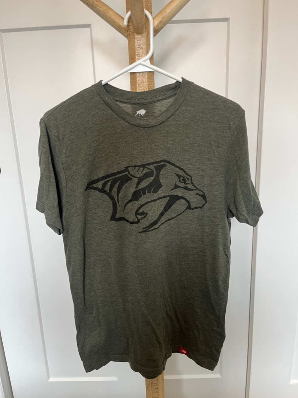 Men's Olive Short-Sleeve Crewneck Tee with Black Graphic
